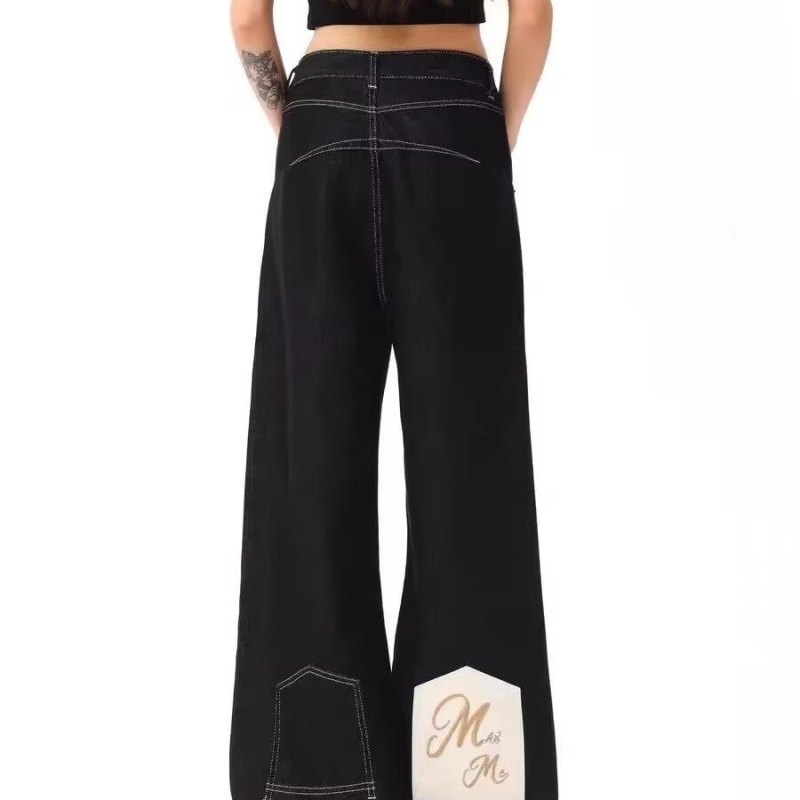Uniszex farmernadrág denim ló-szőrrel, amerikai utcai stílus, visszafelé viselhető dizájn, retro kopott hatás, padlóig érő