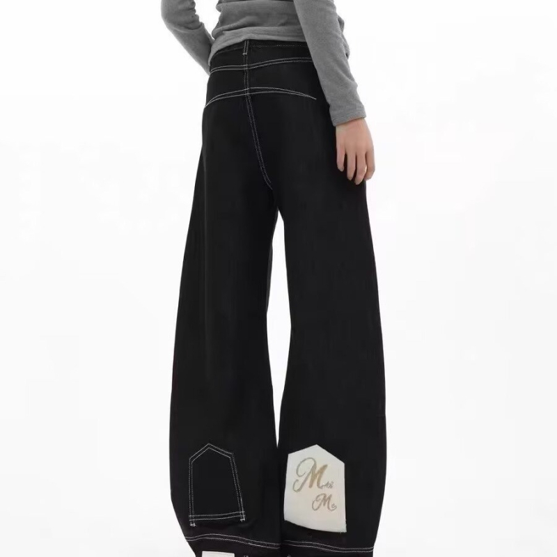Uniszex farmernadrág denim ló-szőrrel, amerikai utcai stílus, visszafelé viselhető dizájn, retro kopott hatás, padlóig érő