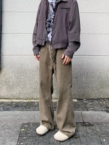 Férfiak számára egyenes szabású farmernadrág, vintage mosott hatás, amerikai casual stílus, pamutkeverék, tavasz–ősz