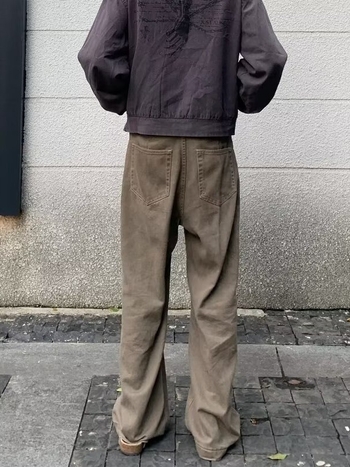 Férfiak számára egyenes szabású farmernadrág, vintage mosott hatás, amerikai casual stílus, pamutkeverék, tavasz–ősz