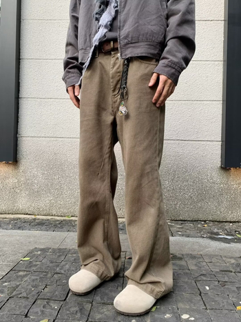 Férfiak számára egyenes szabású farmernadrág, vintage mosott hatás, amerikai casual stílus, pamutkeverék, tavasz–ősz