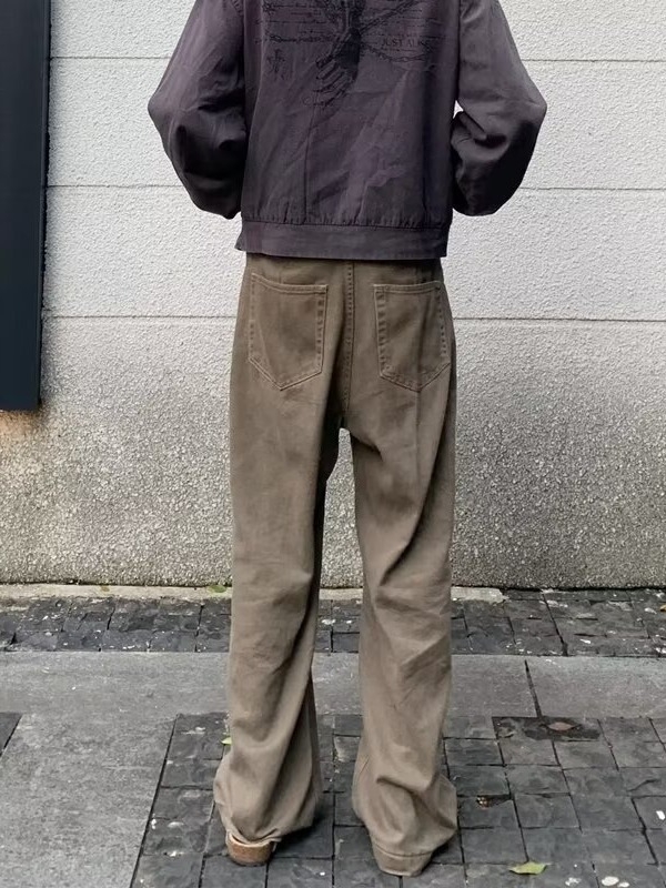 Férfiak számára egyenes szabású farmernadrág, vintage mosott hatás, amerikai casual stílus, pamutkeverék, tavasz–ősz