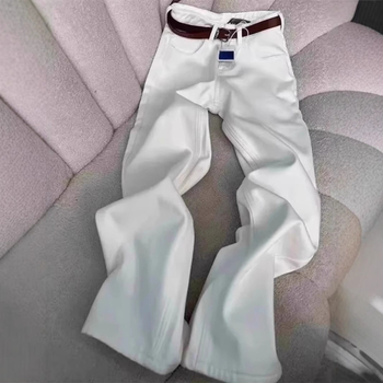 Bijele jeans Willow Leaf Scimitar za muškarce, Cleanfit, američki high street vibe, rastezljivo, slim fit, blago proširenje nogavica, proljeće i jesen