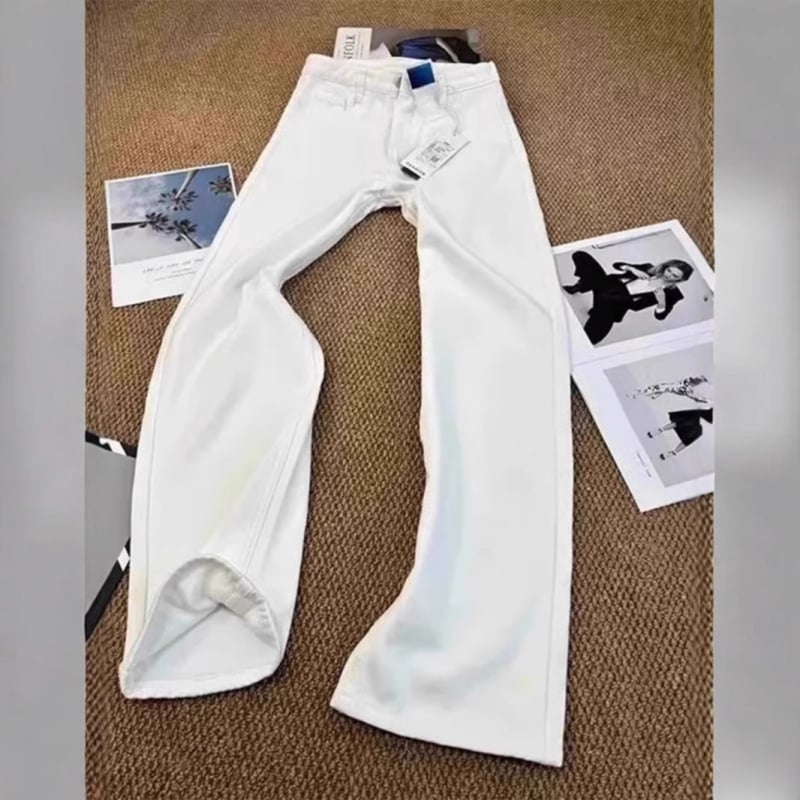Bijele jeans Willow Leaf Scimitar za muškarce, Cleanfit, američki high street vibe, rastezljivo, slim fit, blago proširenje nogavica, proljeće i jesen