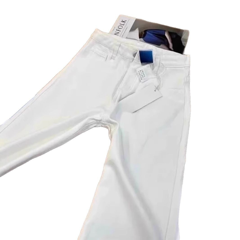 Bijele jeans Willow Leaf Scimitar za muškarce, Cleanfit, američki high street vibe, rastezljivo, slim fit, blago proširenje nogavica, proljeće i jesen
