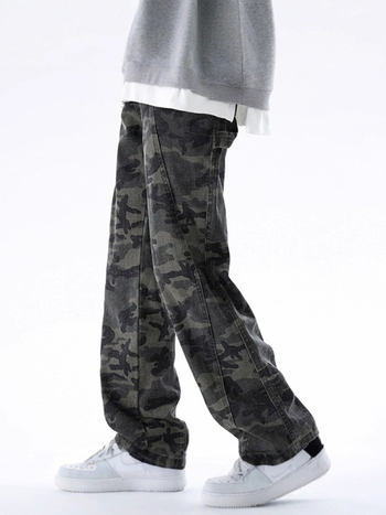Férfiak camo nadrág, tavasz, laza egyenes szabású, széles szárú, streetwear