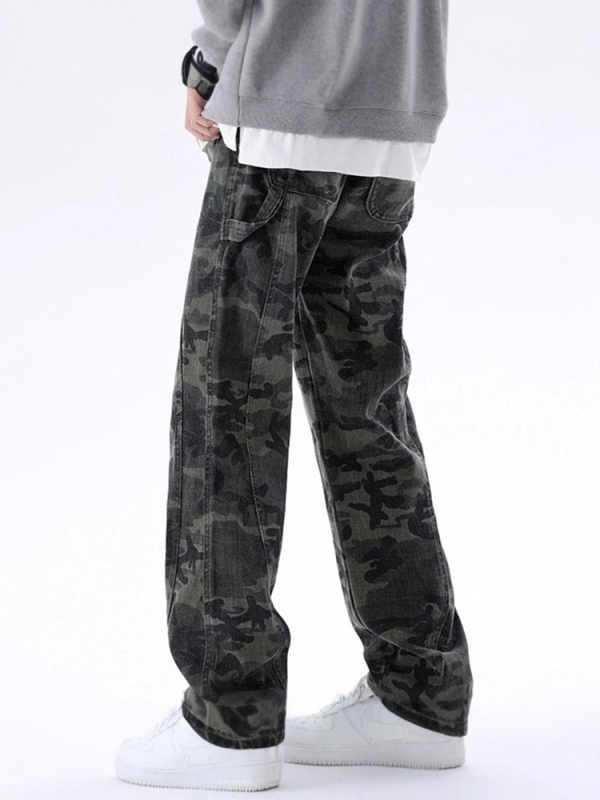 Férfiak camo nadrág, tavasz, laza egyenes szabású, széles szárú, streetwear