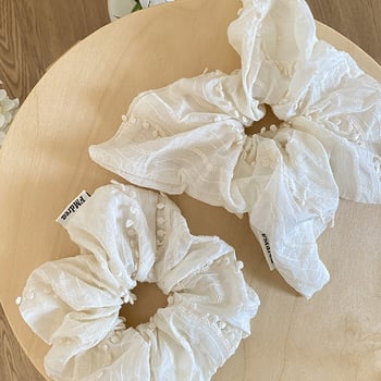 Koreai stílusú, gyengéd tejfehér textil hajgumi copfhoz – elegáns fejfedő kiegészítő