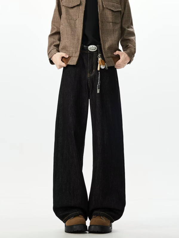 Férfiaknak tervezett amerikai street stílusú farmernadrág, 2026-os új modell, lazább szabás, retro letisztult fazon, széles vagy egyenes szárú denim
