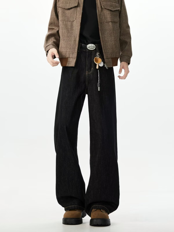 Férfiaknak tervezett amerikai street stílusú farmernadrág, 2026-os új modell, lazább szabás, retro letisztult fazon, széles vagy egyenes szárú denim