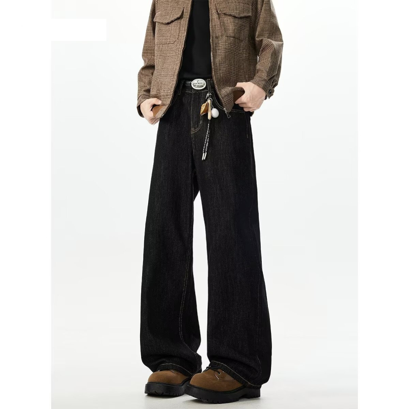 Férfiaknak tervezett amerikai street stílusú farmernadrág, 2026-os új modell, lazább szabás, retro letisztult fazon, széles vagy egyenes szárú denim