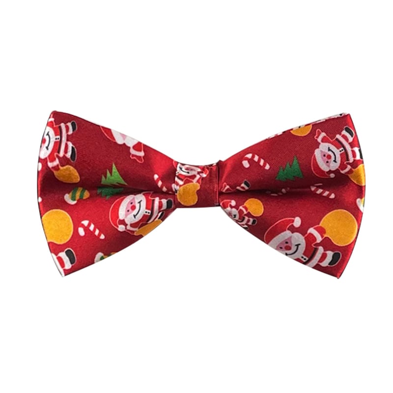 Karácsonyi díszítő csokornyakkendő gallérhoz, felnőtteknek, uniszex, Mikulás, hóember és harisnya motívumokkal