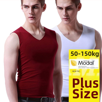 Plus-size modalové tielko pre mužov, bezšvové, široké ramená, výstrih do V, priedušné