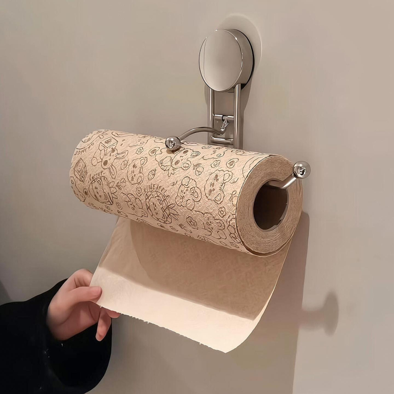 Držač za kuhinjske krpe s usisnom čašom, zidni, bez bušenja; držač za rolu folije i toaletnog papira