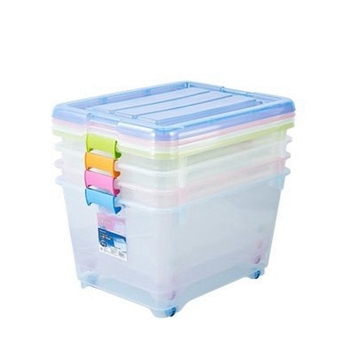 Camellia velika plastična kutija za pohranu s poklopcem i kotačićima – prozirna kutija za odjeću, 55 L, dimenzije 58.5×45.4×34 cm (Model 2825)