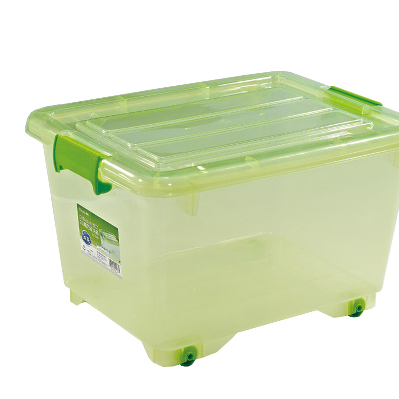 Camellia velika plastična kutija za pohranu s poklopcem i kotačićima – prozirna kutija za odjeću, 55 L, dimenzije 58.5×45.4×34 cm (Model 2825)