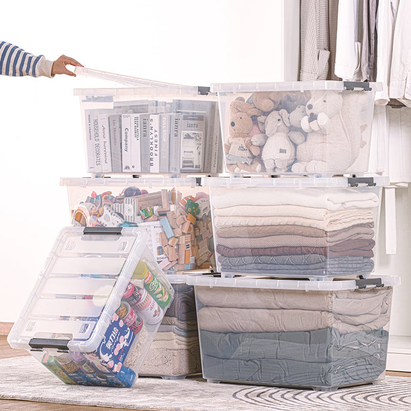 Camellia plastična kutija za pohranu, prozirna kutija za odjeću, extra velika, 50–60 L, s kotačićima
