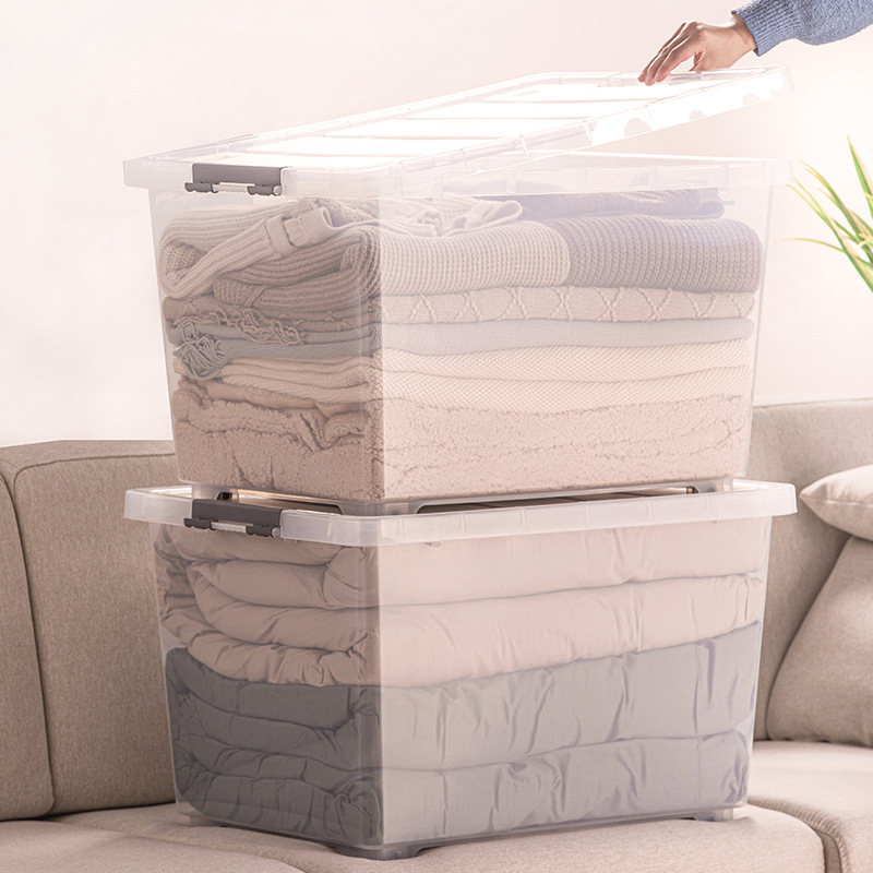 Camellia plastična kutija za pohranu, prozirna kutija za odjeću, extra velika, 50–60 L, s kotačićima