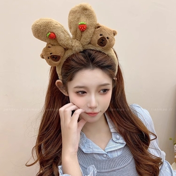 Plišani elastični pojas za kosu s medvjedićem – za nanošenje maske za lice i čišćenje lica, sladak ženski dodatak