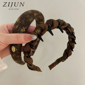 Ženska čelenka za jesen-zimu s floralnim uzorkom u boji kave, široki rub sa zubima, protuklizna, moderan dodatak za veliku glavu