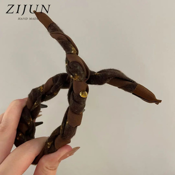 Ženska čelenka za jesen-zimu s floralnim uzorkom u boji kave, široki rub sa zubima, protuklizna, moderan dodatak za veliku glavu