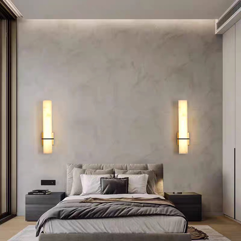 Stenska lampa minimalističkog kineskog stila, cijeli bakar, s mermernim premazom, za vilni dnevni boravak, ured, hotelsku spavaću sobu i noćnu lampu