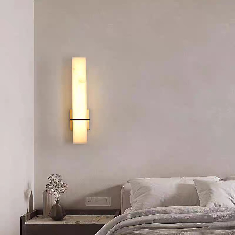 Stenska lampa minimalističkog kineskog stila, cijeli bakar, s mermernim premazom, za vilni dnevni boravak, ured, hotelsku spavaću sobu i noćnu lampu