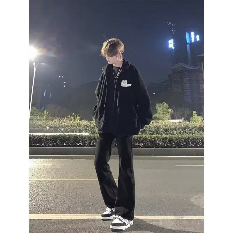 Cleanfit Pantaloni negri de costum pentru bărbați, cu cădere elegantă a țesăturii, croială slim‑fit dreptă, ușor evazați spre baza