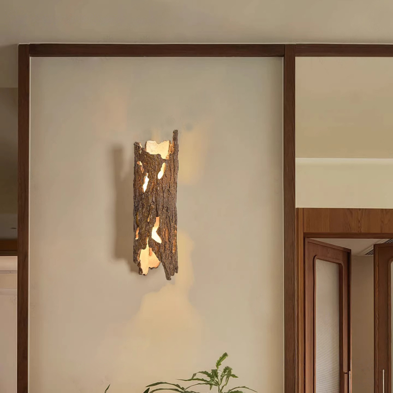 Zidna lampa od suhog drveta u stilu Wabi-Sabi, vintage-moderni kineski stil, pogodna za spavaću sobu uz krevet, hodnik i balkon, zen-inspirirano osvjetljenje