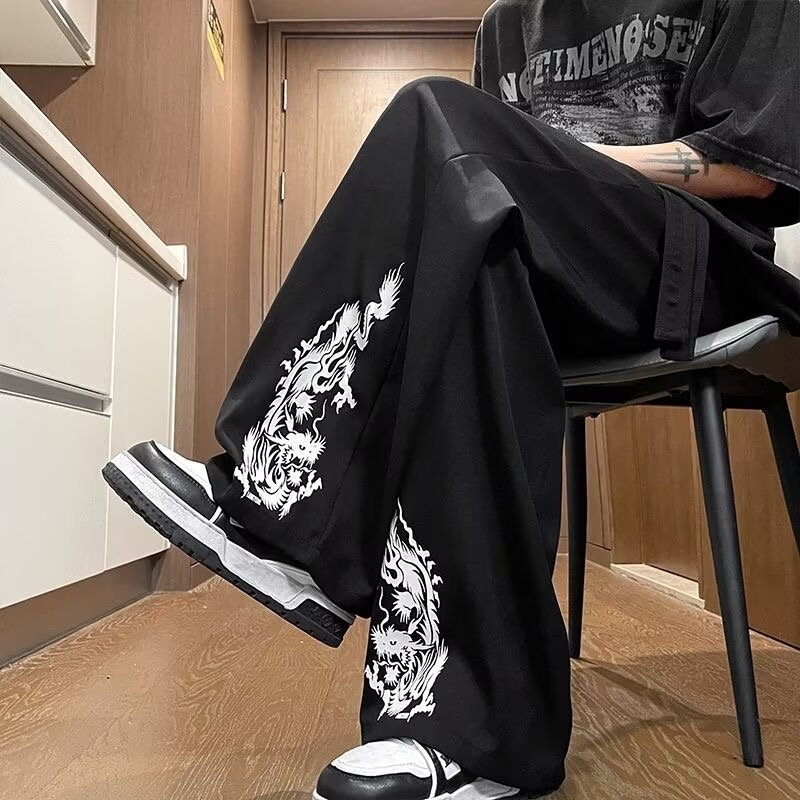 Muške hlače od ice silk, lagane za ljeto, ravnog kroja, s izvezenim uzorkom, casual hlače u kineskom stilu