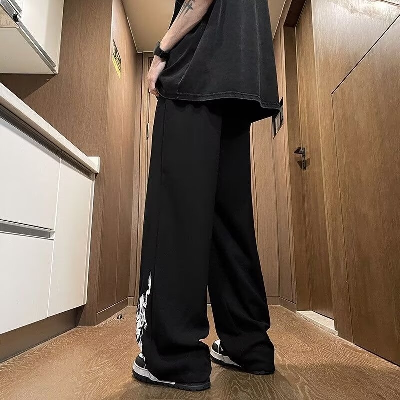 Muške hlače od ice silk, lagane za ljeto, ravnog kroja, s izvezenim uzorkom, casual hlače u kineskom stilu