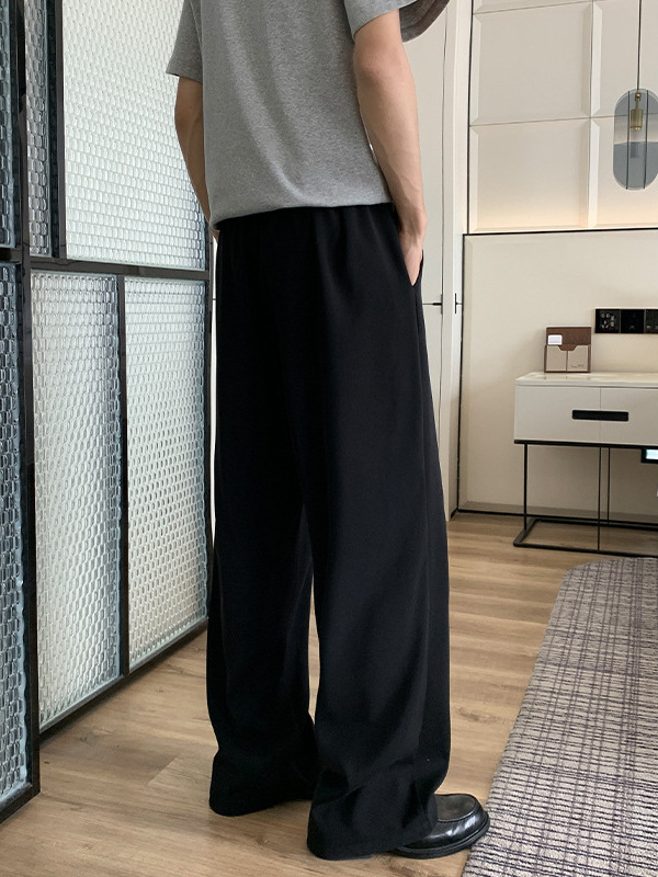 Muške hlače u američkom stilu, minimalističke, od ice-silk materijala, brzo se suše, za proljeće i jesen, s plisama, opuštene, kroj ravnih ili širokih nogavica