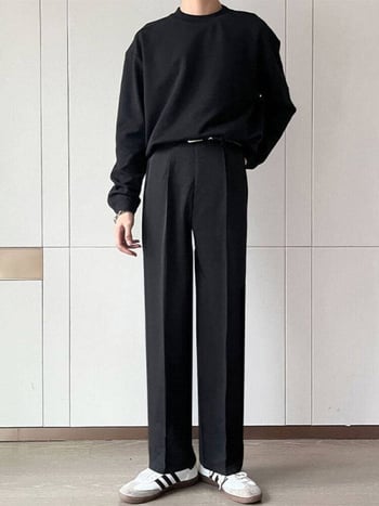 2025 nove crne muške hlače za odijelo s drapiranim efektom, uski kroj, korejski stil, casual, ravna nogavica
