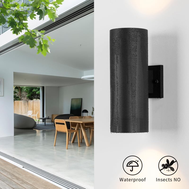 LED εξωτερική διπλή λάμπα τοίχου, 12W, 2700K, ενσωματωμένο LED, κυλινδρικό φως προς τα πάνω, IP65 αδιάβροχη