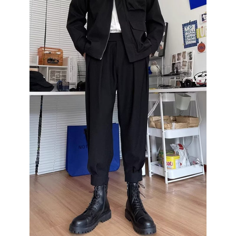 Férfi haremszárú nadrág őszi–téli szezonra, 9/10 hossz, drapírozott szabás, szűk szárú, mindennapi elegáns nadrág