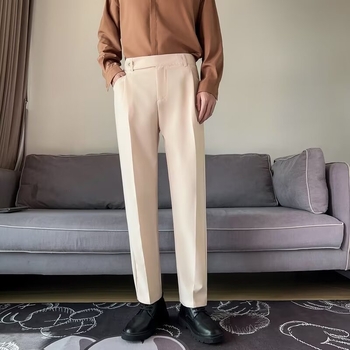 Férfi cropped nadrág tavasszal-nyáron, koreai stílus, karcsú szabás, drapírozott hatás, mindennapi nadrág