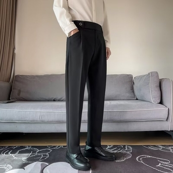 Férfi cropped nadrág tavasszal-nyáron, koreai stílus, karcsú szabás, drapírozott hatás, mindennapi nadrág
