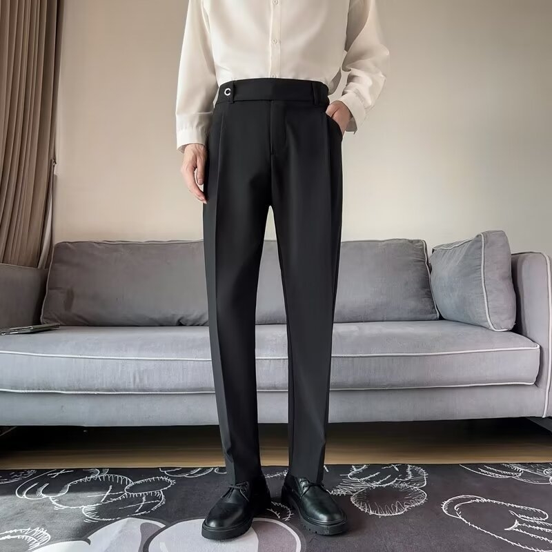 Férfi cropped nadrág tavasszal-nyáron, koreai stílus, karcsú szabás, drapírozott hatás, mindennapi nadrág