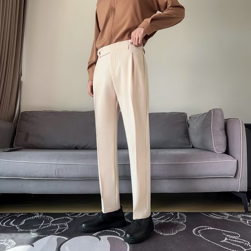 Férfi cropped nadrág tavasszal-nyáron, koreai stílus, karcsú szabás, drapírozott hatás, mindennapi nadrág