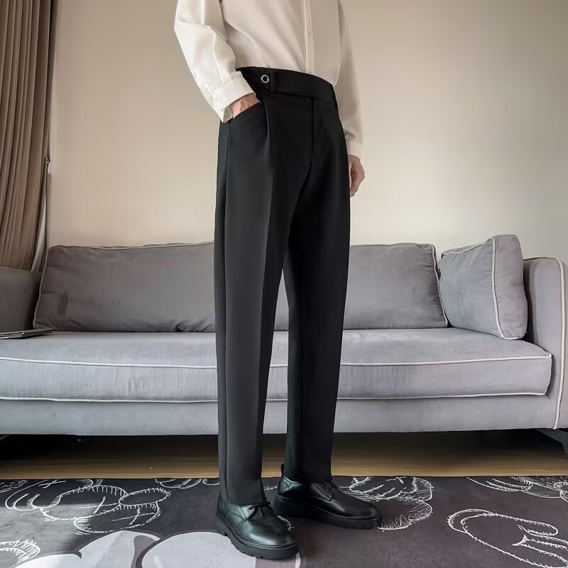 Férfi cropped nadrág tavasszal-nyáron, koreai stílus, karcsú szabás, drapírozott hatás, mindennapi nadrág