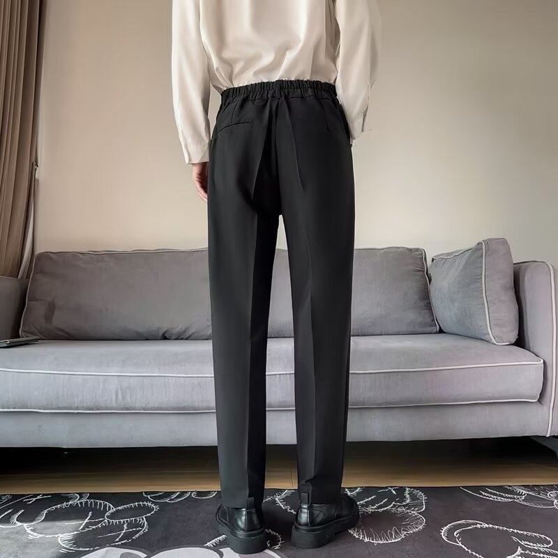 Férfi cropped nadrág tavasszal-nyáron, koreai stílus, karcsú szabás, drapírozott hatás, mindennapi nadrág