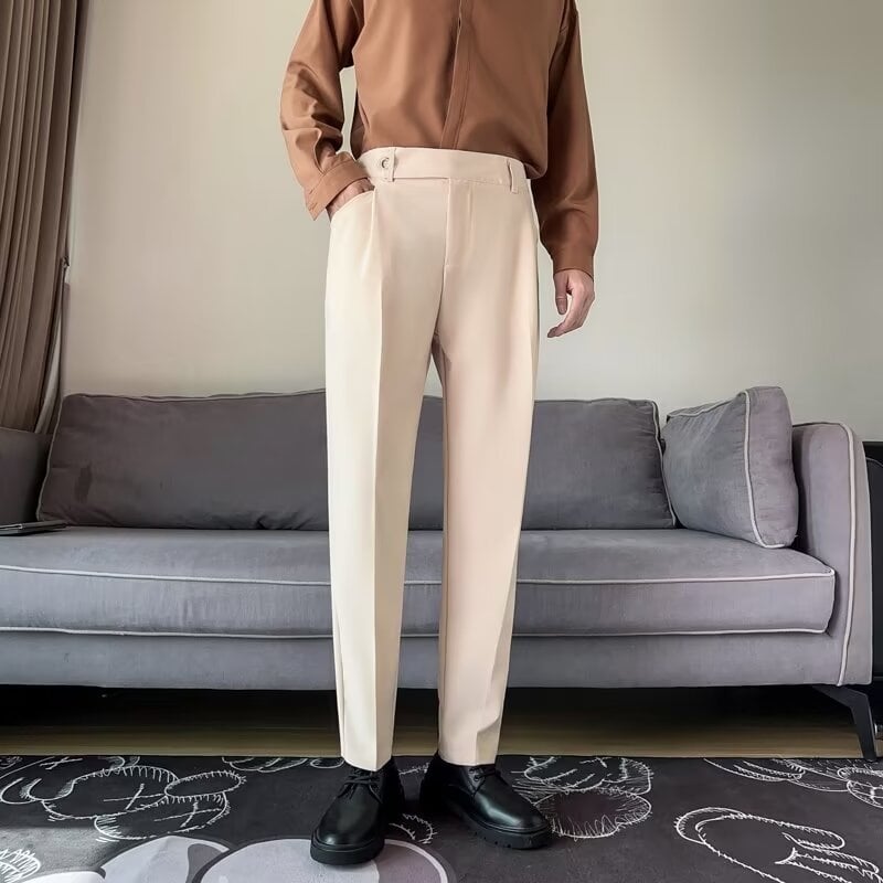 Férfi cropped nadrág tavasszal-nyáron, koreai stílus, karcsú szabás, drapírozott hatás, mindennapi nadrág