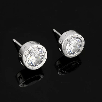 Muške naušnice od srebra 925 s rhinestones, kružni oblik, gravirana slova, hip-hop stil