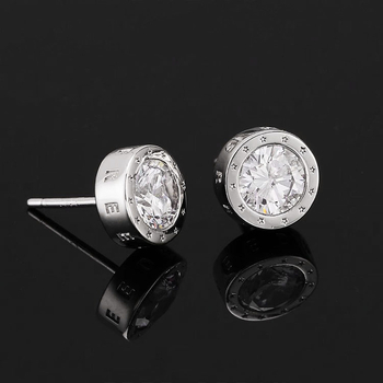 Muške naušnice od srebra 925 s rhinestones, kružni oblik, gravirana slova, hip-hop stil