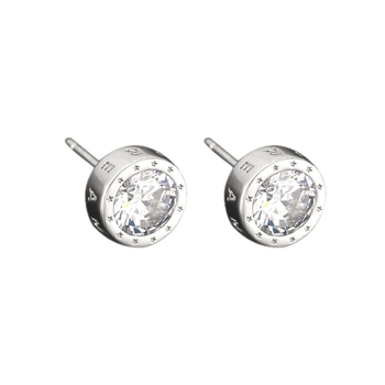 Muške naušnice od srebra 925 s rhinestones, kružni oblik, gravirana slova, hip-hop stil