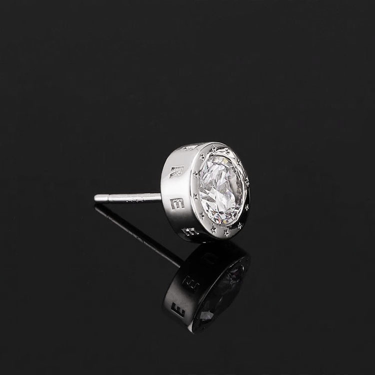 Muške naušnice od srebra 925 s rhinestones, kružni oblik, gravirana slova, hip-hop stil