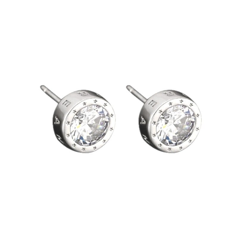 Muške naušnice od srebra 925 s rhinestones, kružni oblik, gravirana slova, hip-hop stil