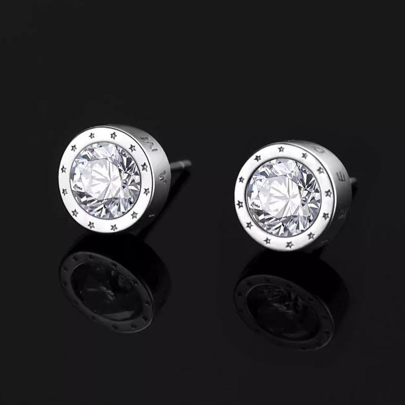 Muške naušnice od srebra 925 s rhinestones, kružni oblik, gravirana slova, hip-hop stil