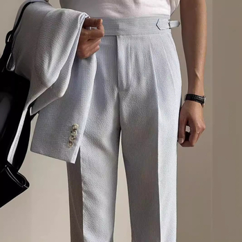 Magas minőségű harém-stílusú férfi nadrág, ¾ hosszúságú, slim fit, eséses drapírozás, hétköznapi üzleti nadrág tavasz–ősz