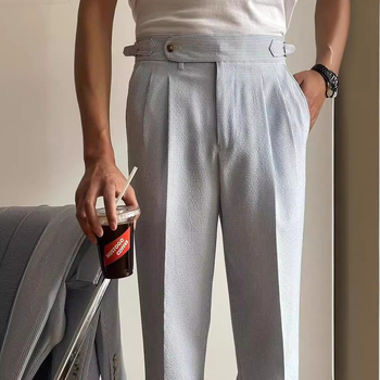 Magas minőségű harém-stílusú férfi nadrág, ¾ hosszúságú, slim fit, eséses drapírozás, hétköznapi üzleti nadrág tavasz–ősz